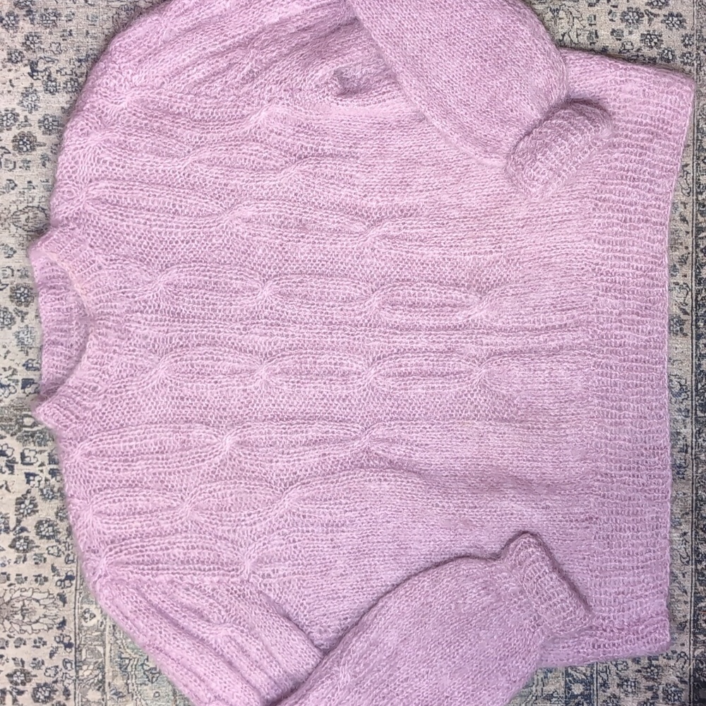 Handmade Muave Mohair Cable Knit Sweater No Tags Vintage Lavender Knit Sweater - Picture 4 of 4